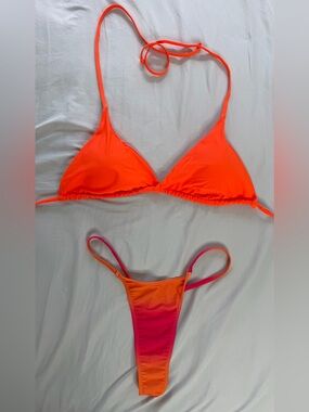 SHEIN Neon Orange & Pink Ombre Triangle Bikini Set